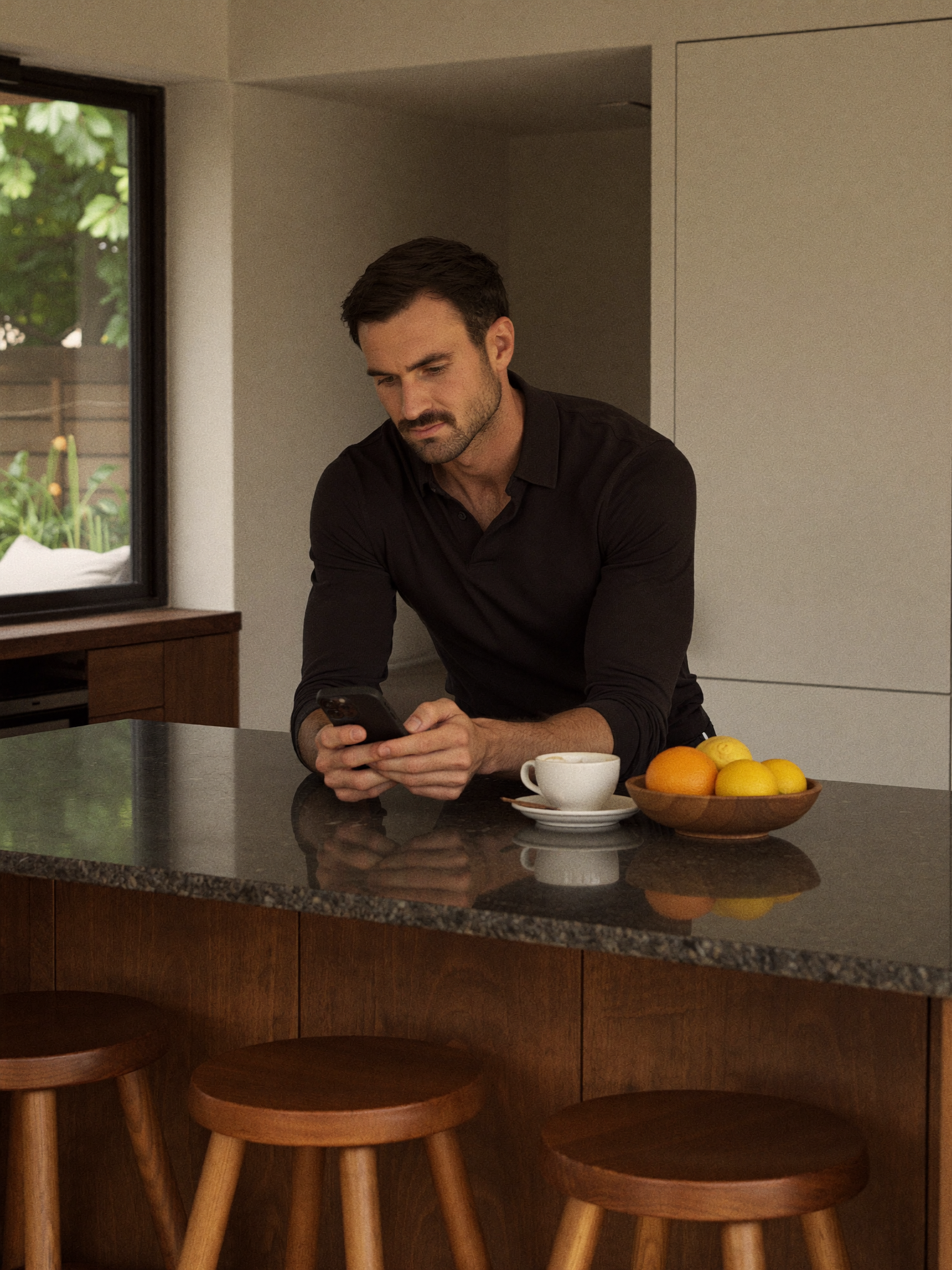 Working through a diagnostic on a phone, at the kitchen bench